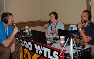 The SEC Network's Matt Stinchcomb talks with Michael Butler and Gary Buchanan at SEC Media Days.
